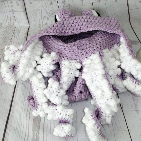 Crochet Octopus Hat Adult Size in Lavender and White main image 5